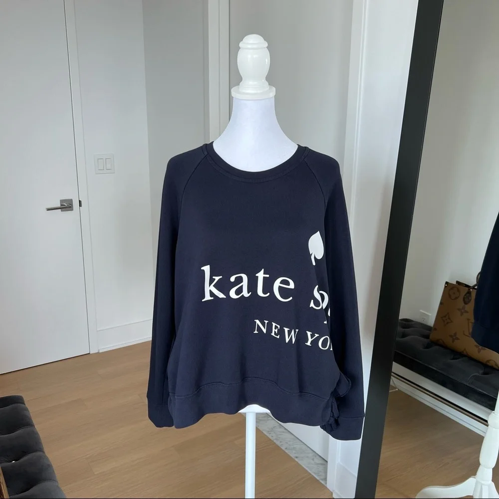 Kate Spade New York Navy Blue & White Pullover Logo Cropped Sweatshirt